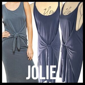 JOLIE Denim Blue Modal Scoop Neck Front Tie Wrap Midi Dress (1XL)